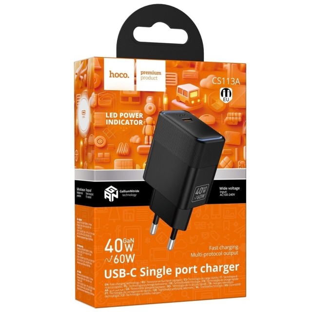 Зарядний пристрій Hoco CS113A Lounge single port PD40W  Black-0