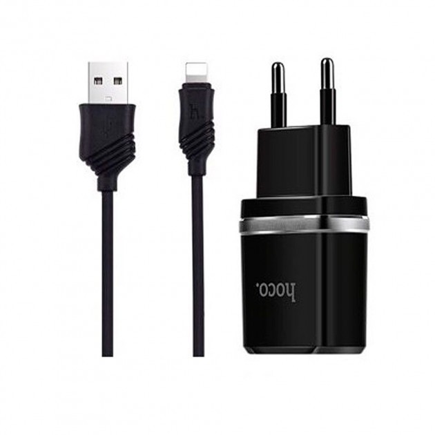 СЗУ HOCO C12+кабель Lightning USB черный-1