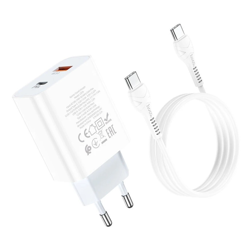 Зарядний пристрій Hoco C97A Type-C to Type-C PD20W+QC3.0 (Білий)-2