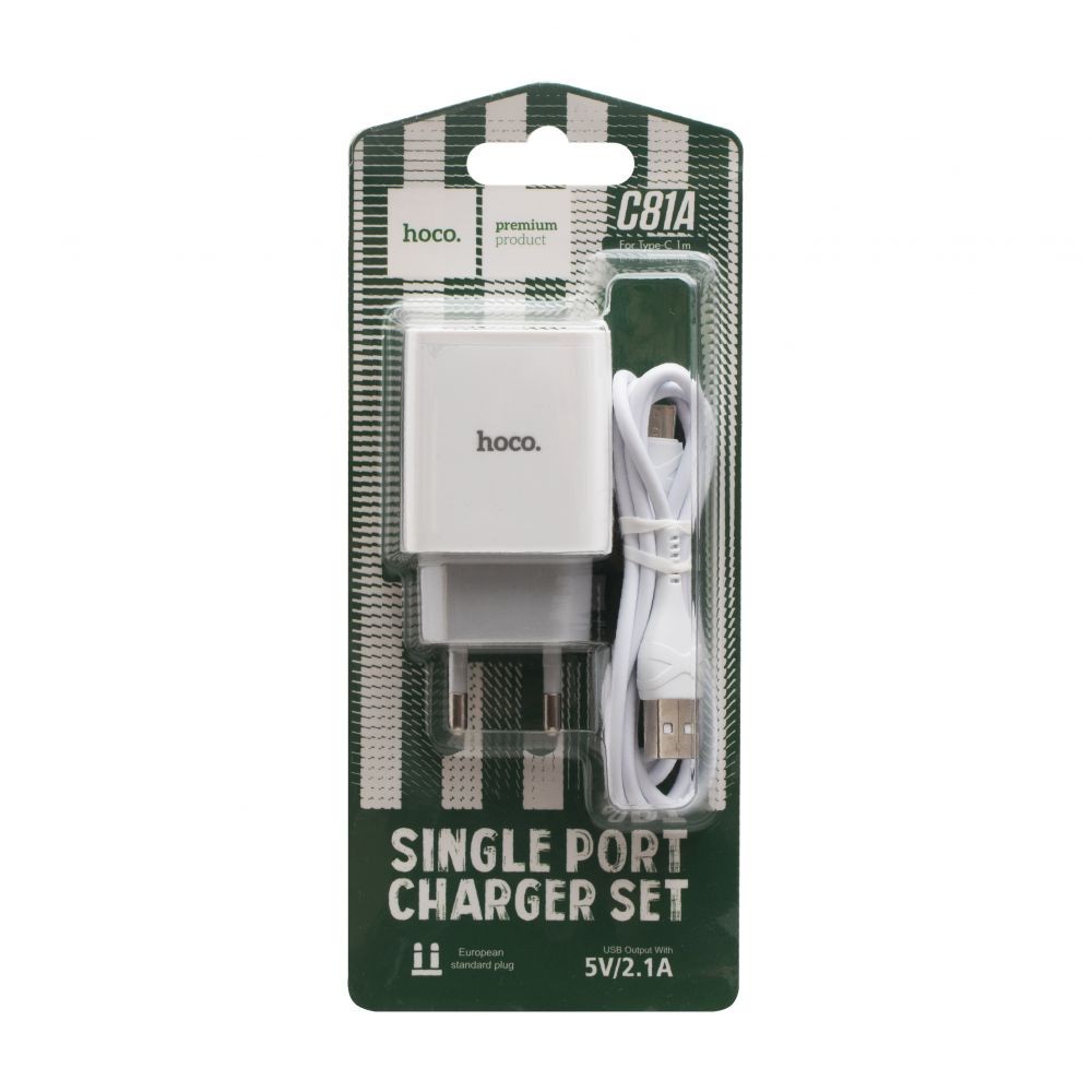 Зарядний пристрій Hoco C81A Asombroso single Type-C 1USB 2.1A EU білий-0