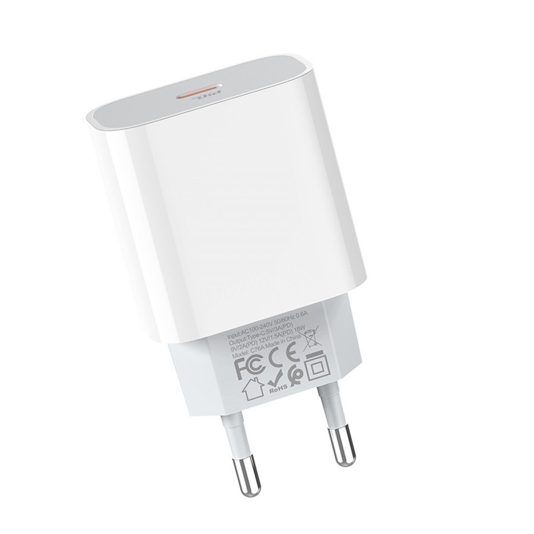 Адаптер Hoco C76A Speed source 1USB PD3.0 EU білий-1