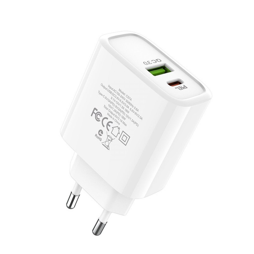 Мережевий адаптер Hoco C57A Speed PD+QC3.0 білий-1