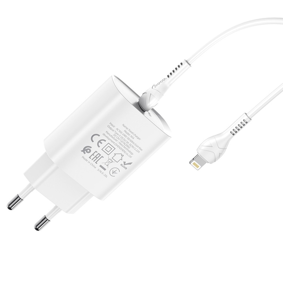 Зарядний пристрій Hoco N14 Smart PD20W+QC3.0 Type-C to Lightning білий-1