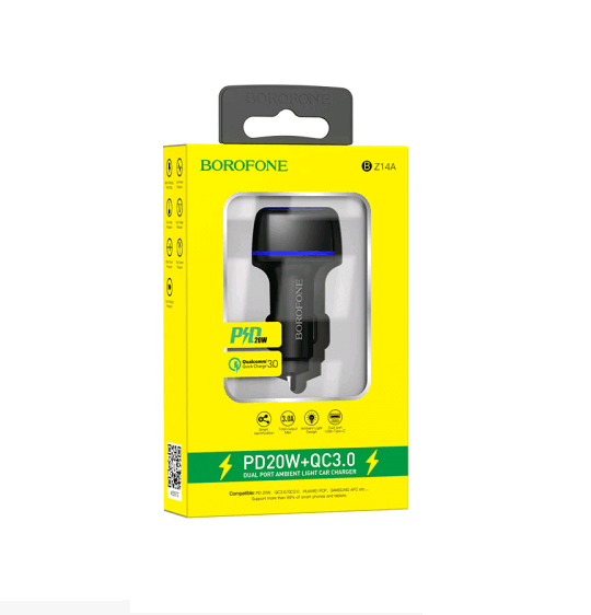 Автомобільний зарядний пристрій BOROFONE BZ14A Mercury PD20W+QC3.0 USB-A/USB-C/3A black-0
