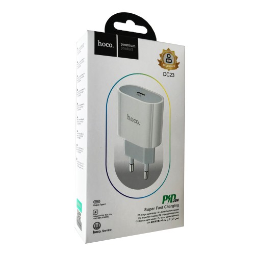 Мережевий адаптер HOCO DC23 PD20W 1PD/20W/QC3.0 White-0