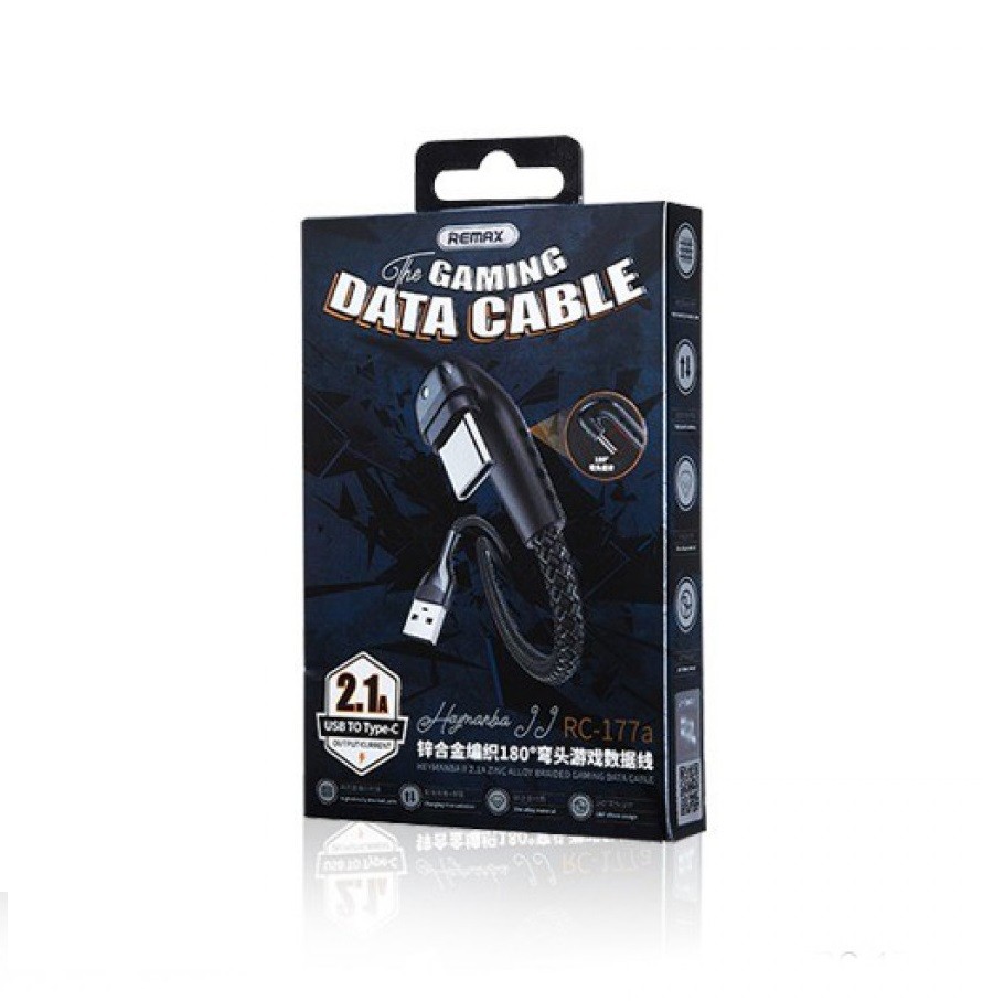 Кабель Type-C Remax RC-177a Heymanba II 2.1A Zinc Alloy Braided Gaming 180° elbow 1m чорний-0