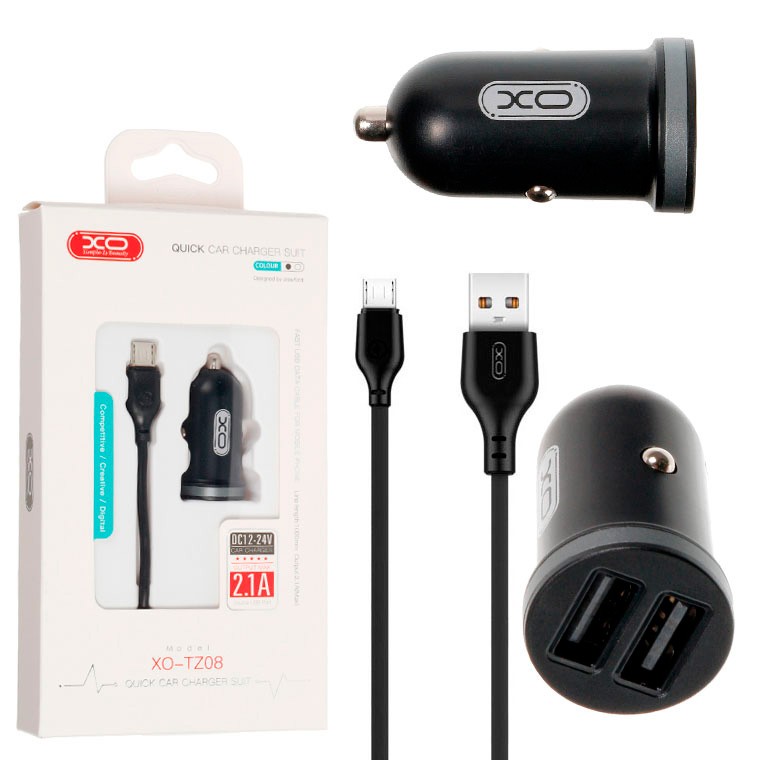 Автомобільний зарядний пристрій XO TZ08 2.1A/2 USB + microUSB Black-0