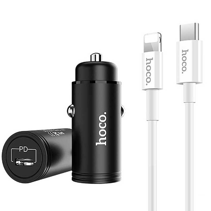 Автомобільний зарядний пристрій Hoco Z19 PD/QC3.0 (1USB) + Type-C-lightning чорний-1