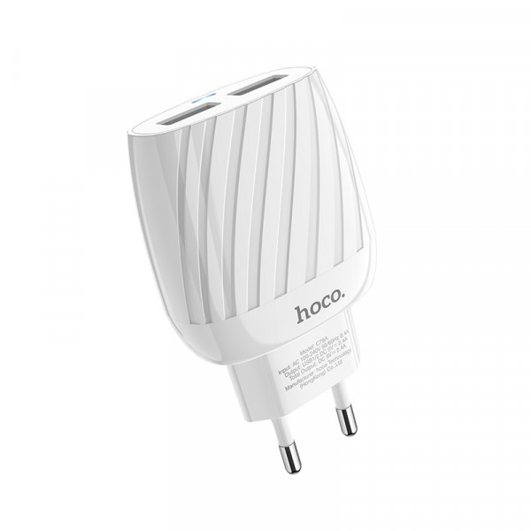 Мережевий адаптер  HOCO C78A Max energy 2USB/2,4A/LED/Lightning White-1
