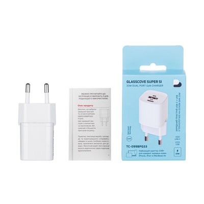 Адаптер мережевий Glasscove (33W) Port Type-C + USB (White)-4