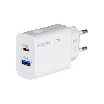 Адаптер мережевий Glasscove (20W) Port Type-C  + USB (White)-0