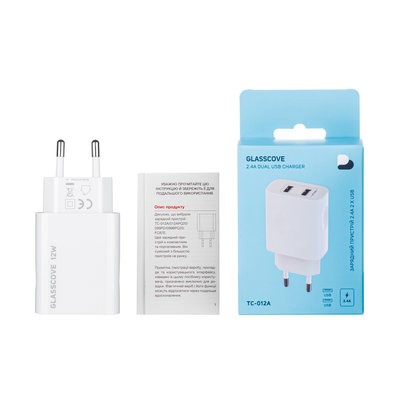 Адаптер мережевий Glasscove (12W) 2 Port USB  (White)-4