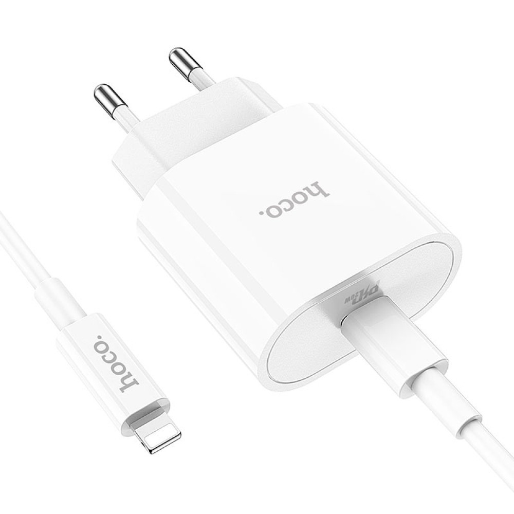 Мережевий ЗП Hoco C94A Metro Type-C to Lightning PD20W Швидка зарядка (Білий)-2