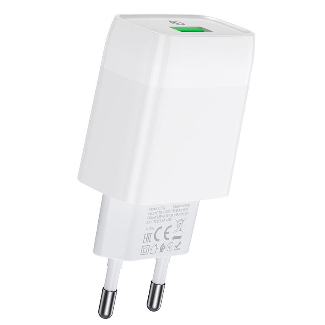 Адаптер USB HOCO C72Q QC3.0 (1 USB/3,0A) білий-0