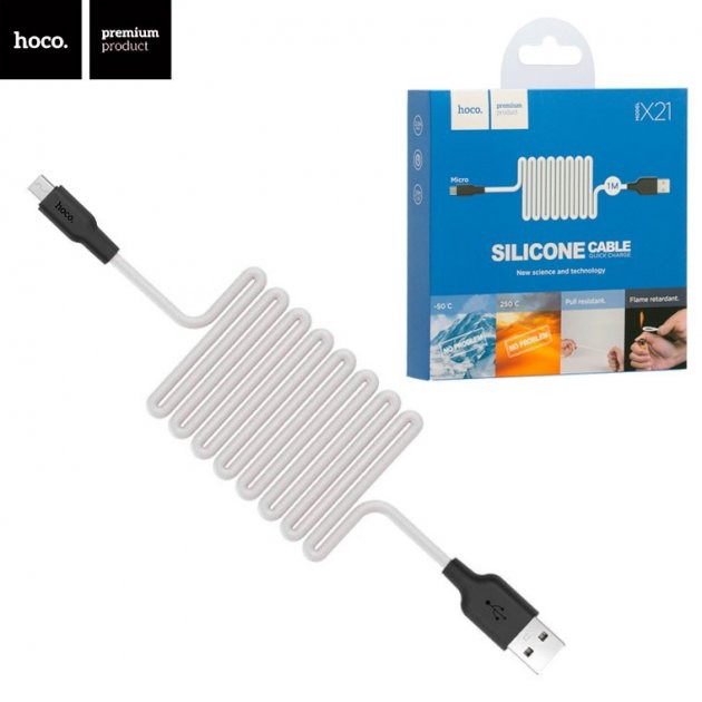 Кабель Micro Hoco X21 Silicone 1m чорно-білий-0