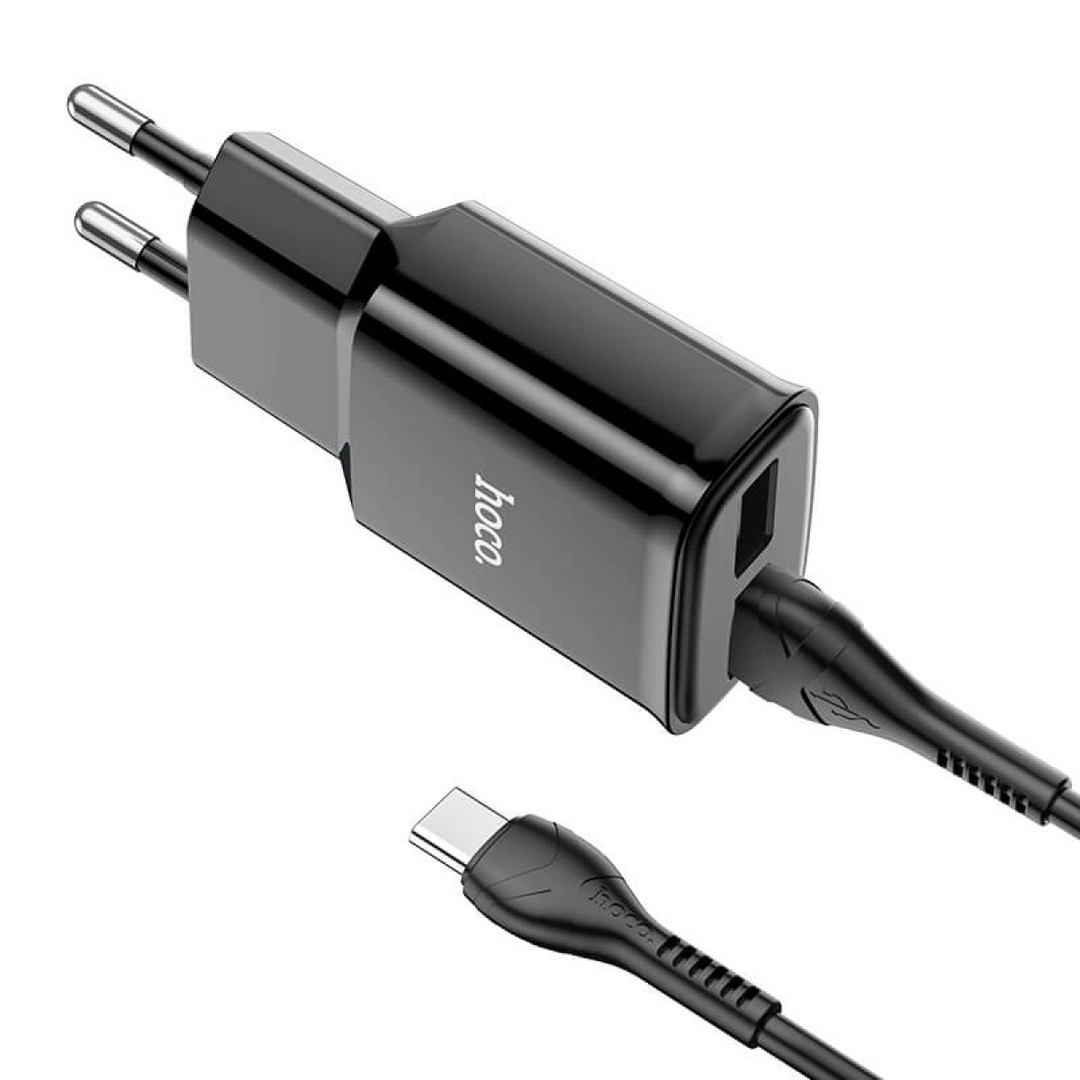 Зарядний пристрій Hoco C88A Star round 2USB 2.4A EU + Type-C (Чорний)-1