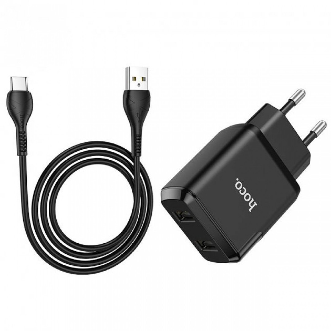 Зарядний пристрій Hoco N7 2USB TYPE-C 2.1A  (Чорний)-1