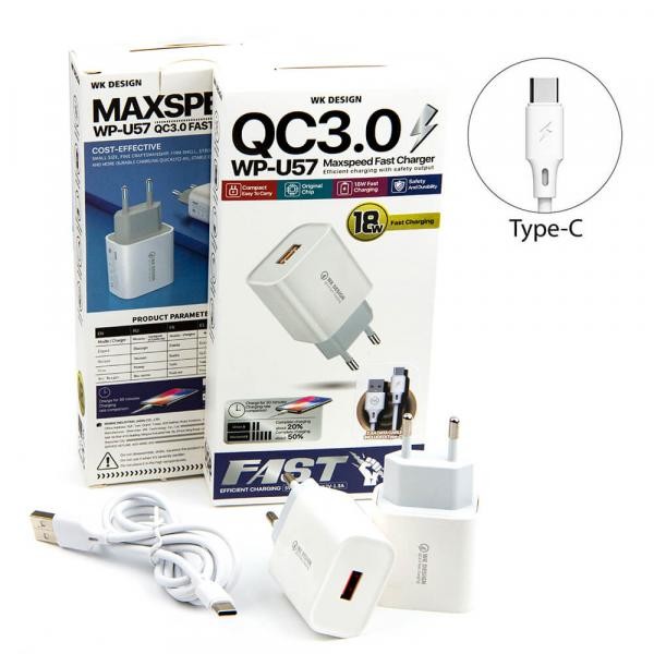 Зарядний пристрій REMAX  WP-U57 2в1 Type-C (1USB/ QC 3,0A/18W) (Білий)-0