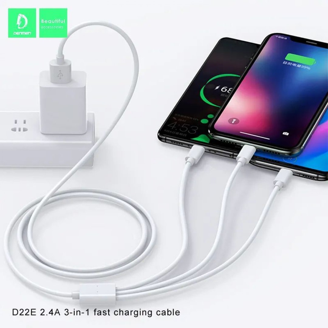 Кабель Denmen D22e 3в1 Білий-2