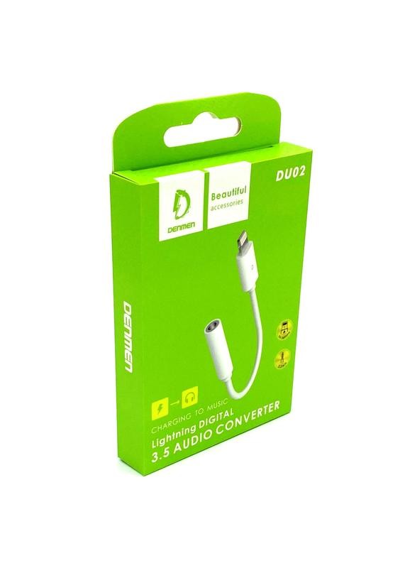 Перехідник Denmen DU02 Lightning to 3.5mm audio converter (Білий)-0