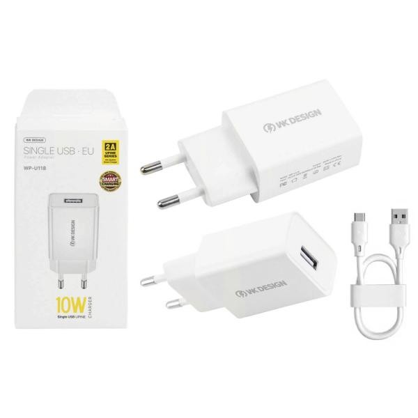 Зарядний пристрій REMAX WK Design WP-U118 2в1 Type-C (1USB/10W 2.0A) (Білий)-0