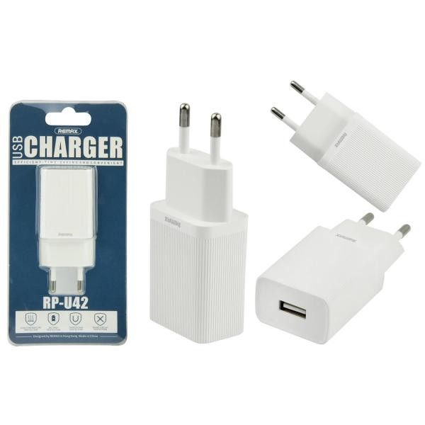 Зарядний блок REMAX RP-U42-EU (1 USB/2.1A) (Білий)-0