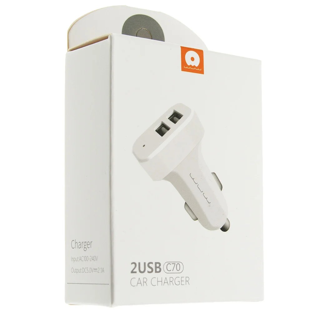 АЗП WUW C70 2USB (2,1A) (Білий)-0