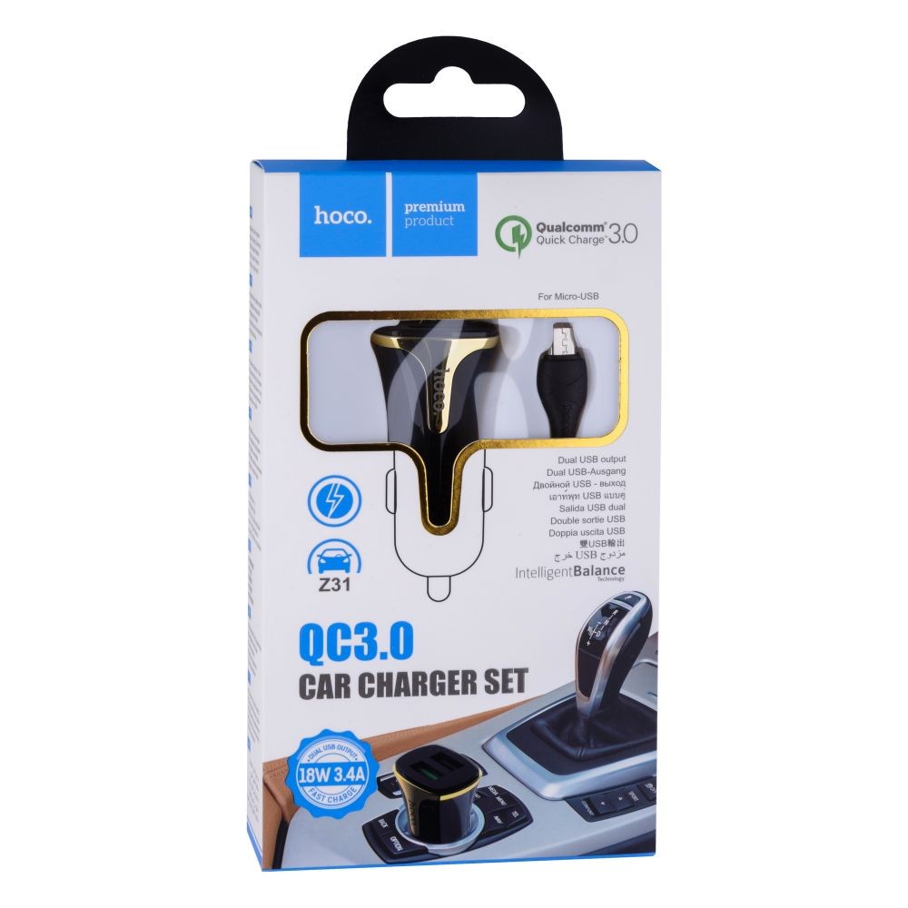 АЗП Hoco Z31 QC3.0 Micro 18W 3.4A (Чорний)-0