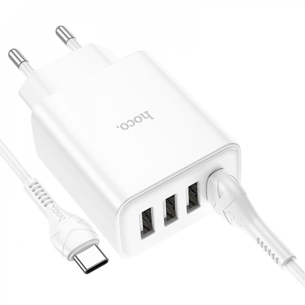 Hoco C102A Type-C Fuerza QC3.0 4USB  (Білий)-1