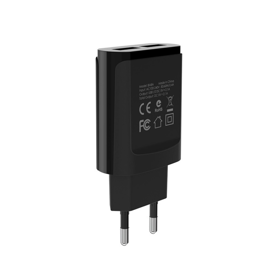 Адаптер Borofone BA8A LePlug 2USB 2.1A EU чорний-0