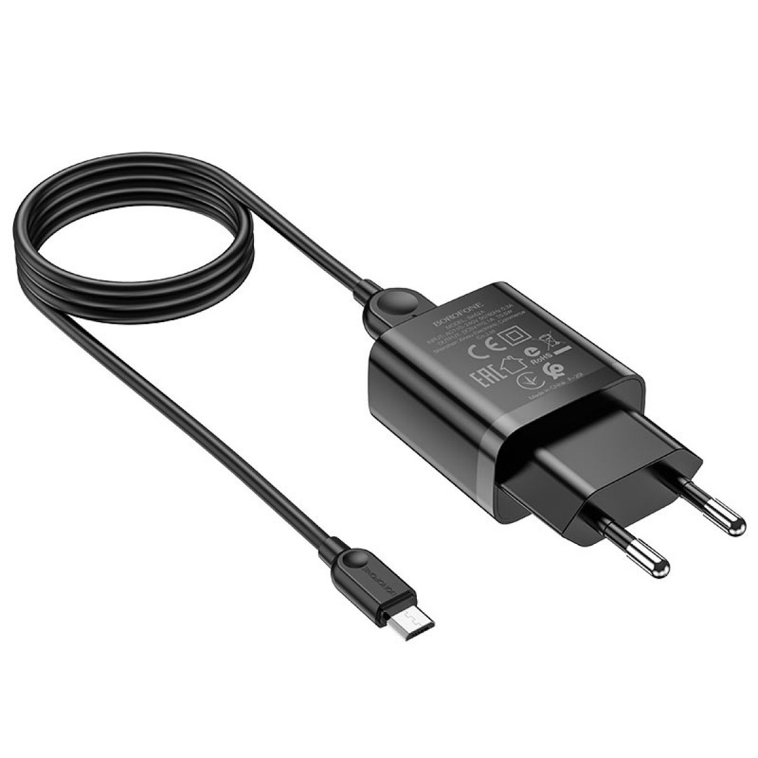 Зарядний пристрій Borofone BA52A Gamble Micro 1USB 2.1A EU чорний-0