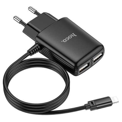 Зарядний пристрій HOCO C82A Real power 2USB/2,4A Lightning Black-0