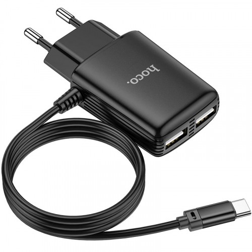 Зарядний пристрій HOCO C82A Real power 2USB/2,4A Type-C Black-0