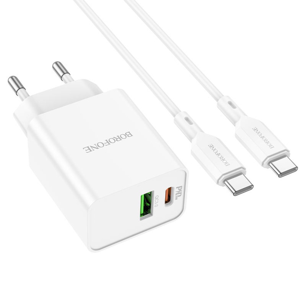 Зарядний пристрій Borofone BA69A Resource Type-C to Type-C PD20W+QC3.0 (Білий)-1