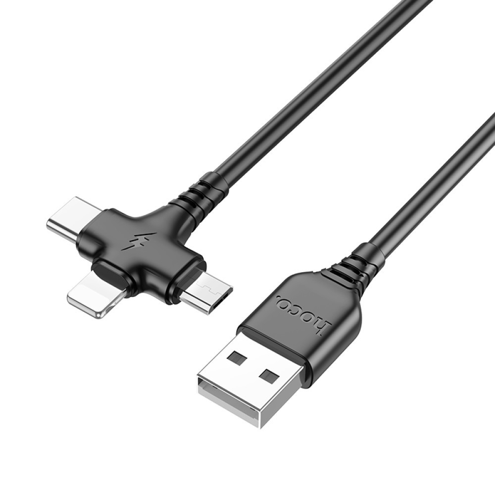 Зарядний шнур Hoco X77 Jewel 3-in-1 Micro+Type-C+Lightning (Чорний)-1