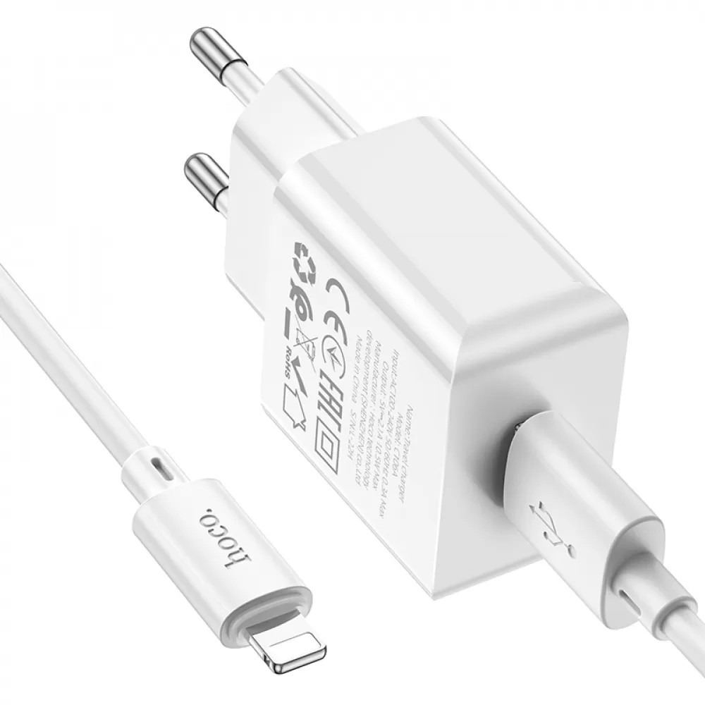 Зарядний пристрій Hoco C106A Leisure Lightning 1USB (EU) (Білий)-2