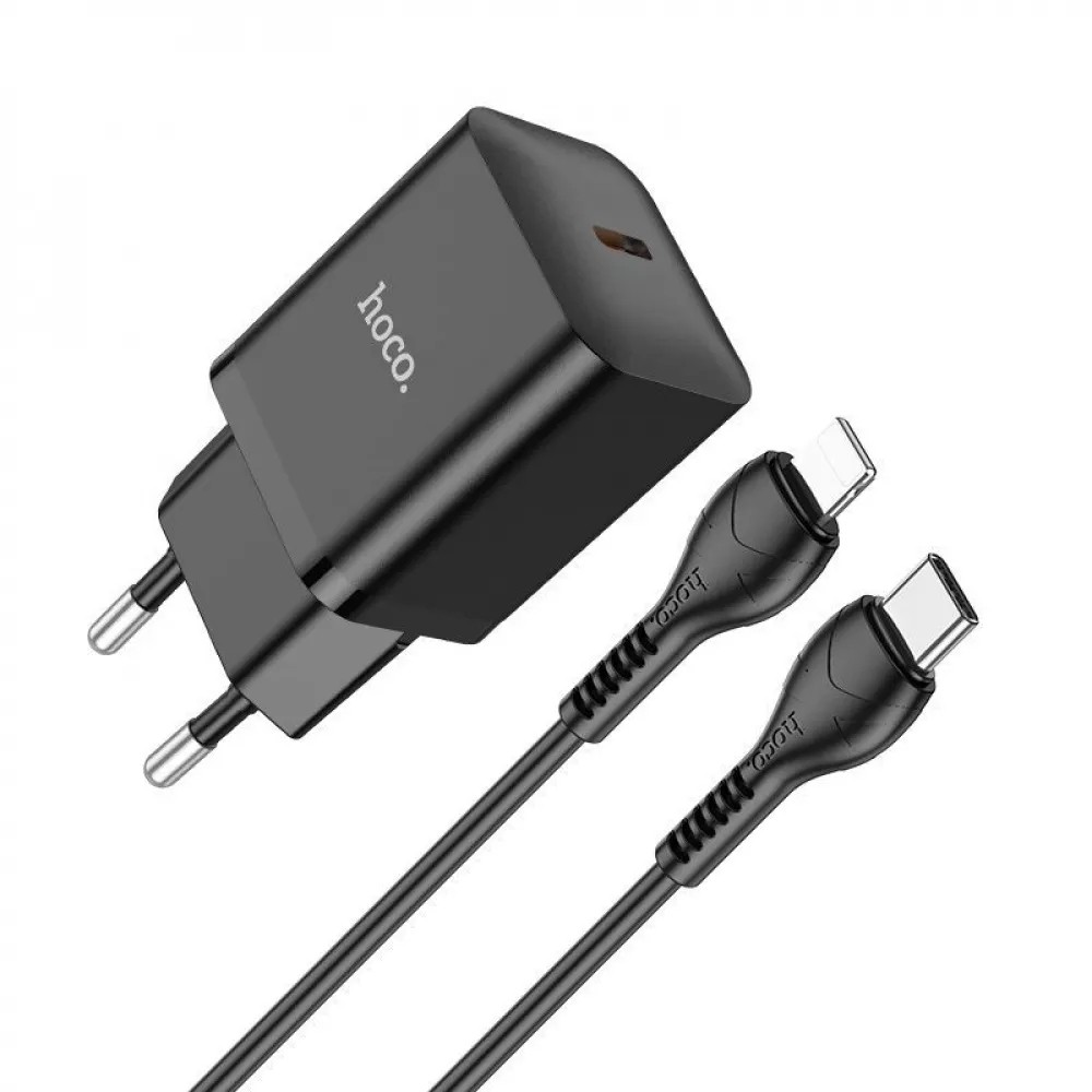 Мережевий ЗП Hoco N27 Innovative Type-C to Lightning 1USB PD20W Швидка зарядка (Чорний)-1