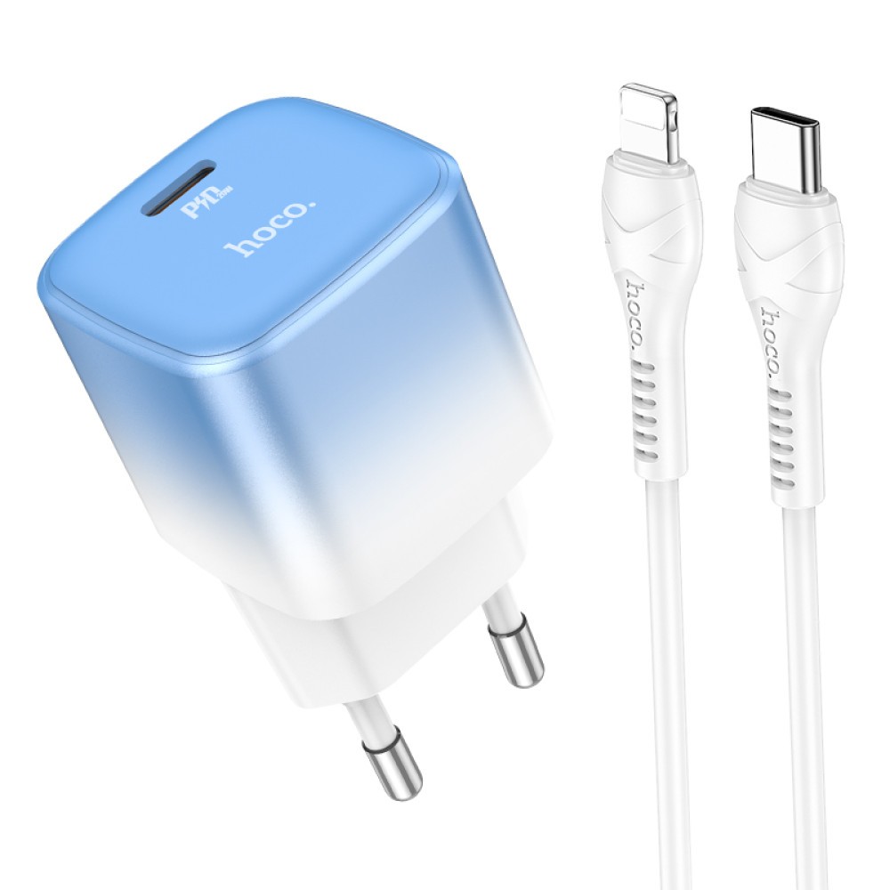 Зарядний пристрій Type-C to Lightning  HOCO C101A PD20W  (Біло-синій)-0