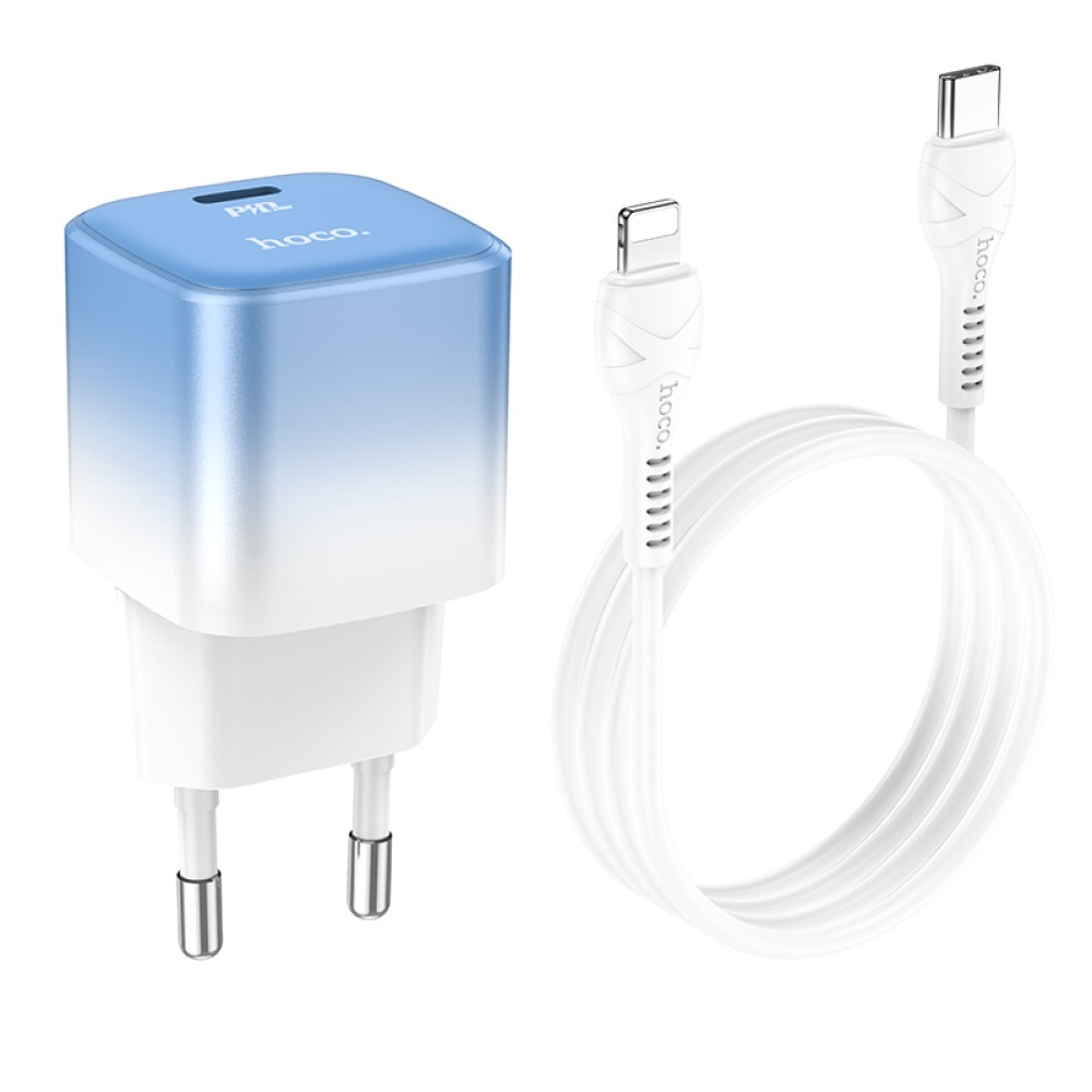 Зарядний пристрій Type-C to Lightning  HOCO C101A PD20W  (Біло-синій)-3