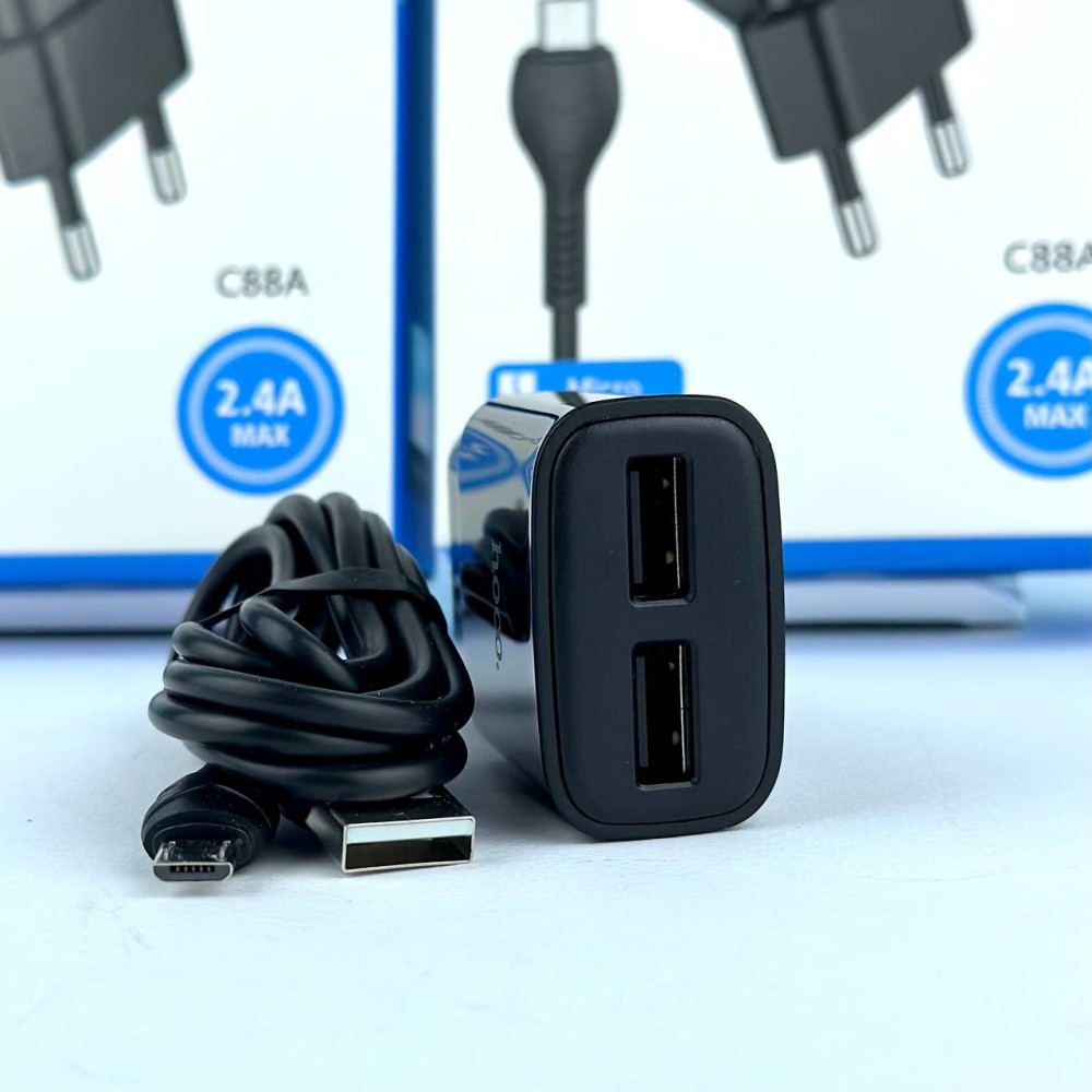 Зарядний пристрій Hoco C88A Star round 2USB 2.4A EU + Micro (Чорний)-3