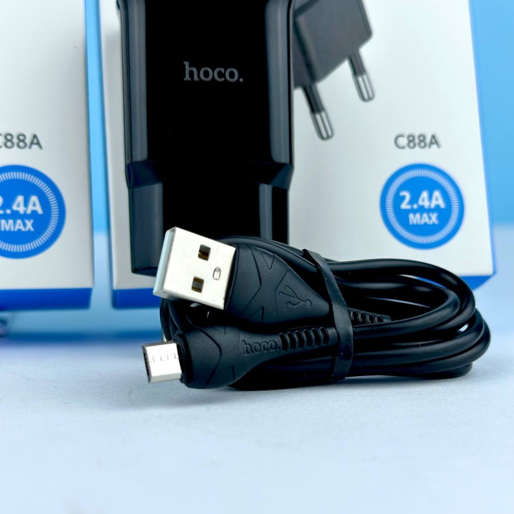 Зарядний пристрій Hoco C88A Star round 2USB 2.4A EU + Micro (Чорний)-4