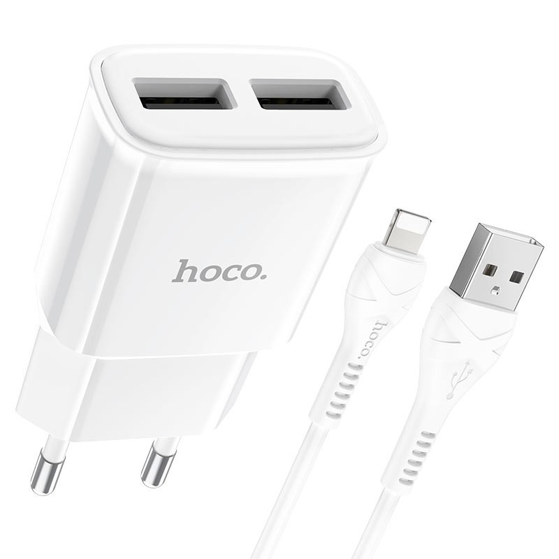 Зарядний пристрій Hoco C88A Star round 2USB 2.4A EU + lightning  (Білий)-2