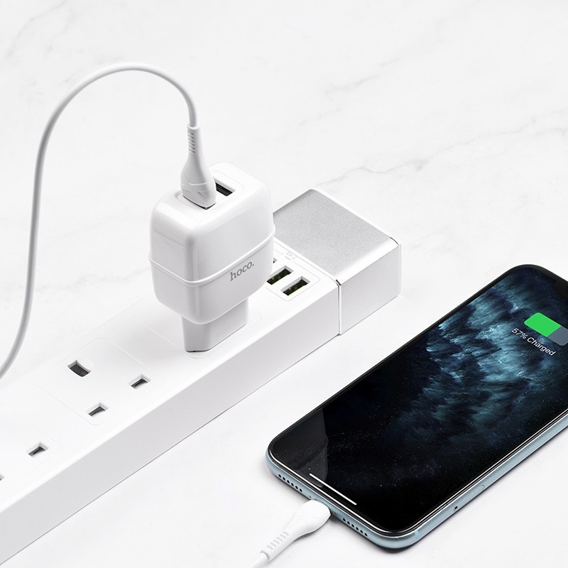 Зарядний пристрій Hoco C77A  2USB 2.4A EU + lightning  (Білий)-3