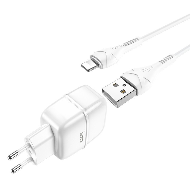 Зарядний пристрій Hoco C77A  2USB 2.4A EU + lightning  (Білий)-2
