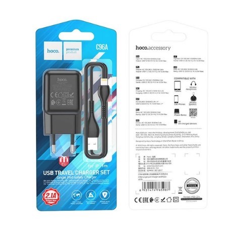 Зарядний пристрій HOCO C96A single port charger 1USB/2,1A + Type-C Black-0