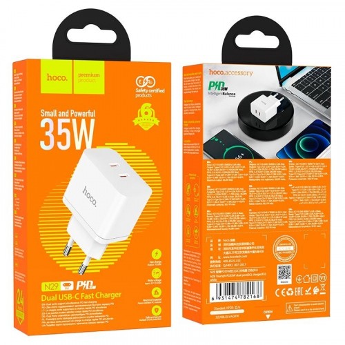 Мережевий зарядний пристрій HOCO N29 Triumph 2USB-C/PD35W Білий-0