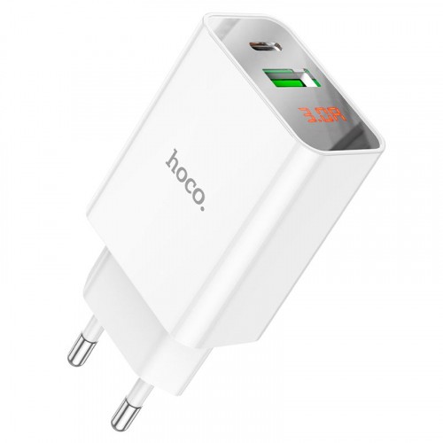 Мережевий зарядний пристрій HOCO C100A PD20W+QC3.0 Charger with LCD 1PD/1USB/20W/PD/QC3.0/3A Білий-1