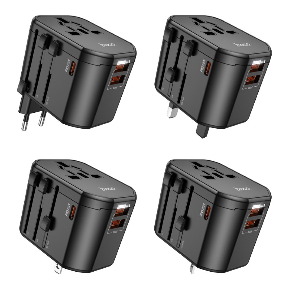 Мережевий зарядний пристрій Hoco AC15 3 port PD20W (1C2A) universal conversion (Чорний)-1