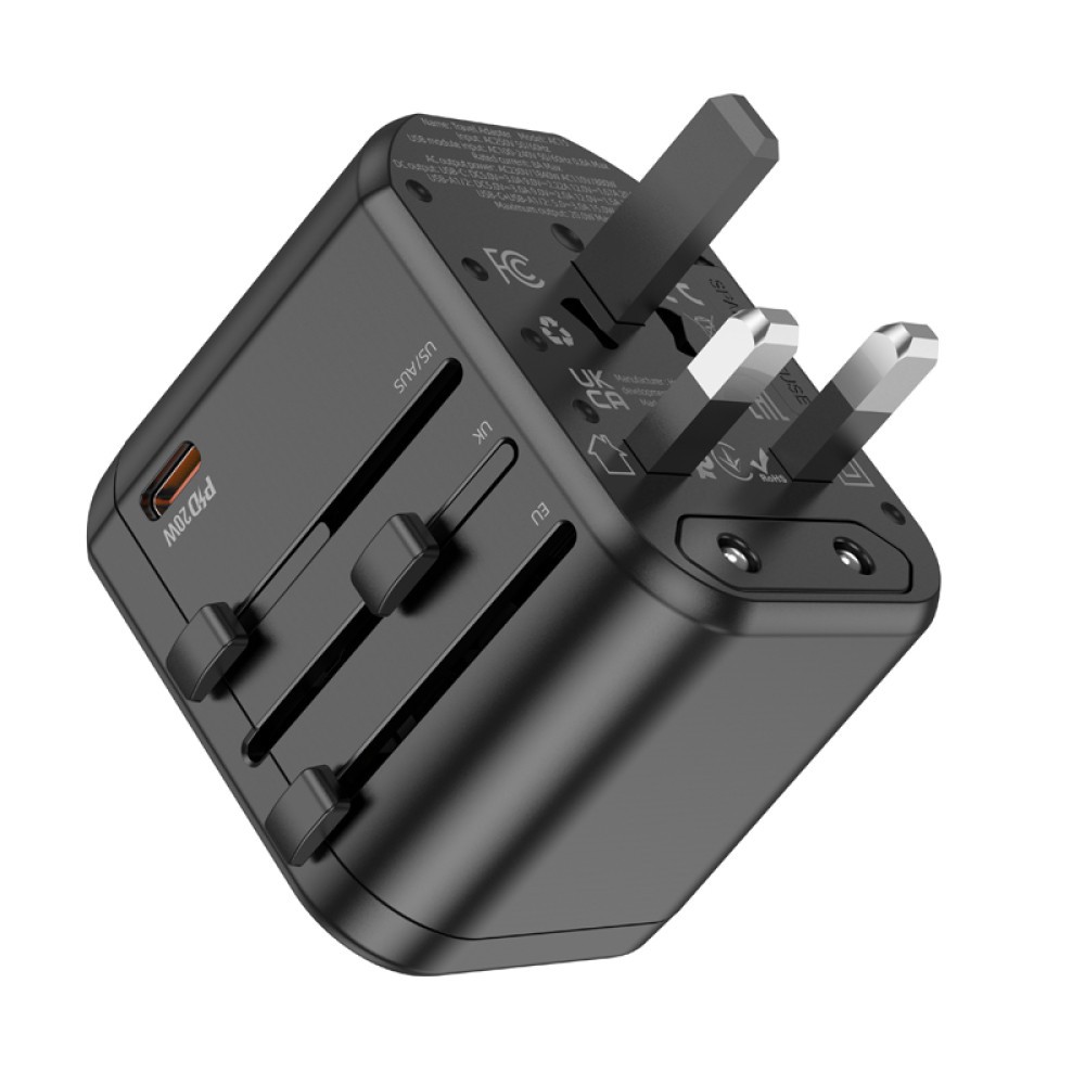 Мережевий зарядний пристрій Hoco AC15 3 port PD20W (1C2A) universal conversion (Чорний)-3