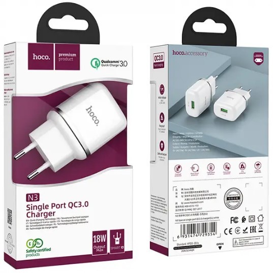 Мережевий зарядний пристрій Hoco N3 1USB 18W EU білий-0